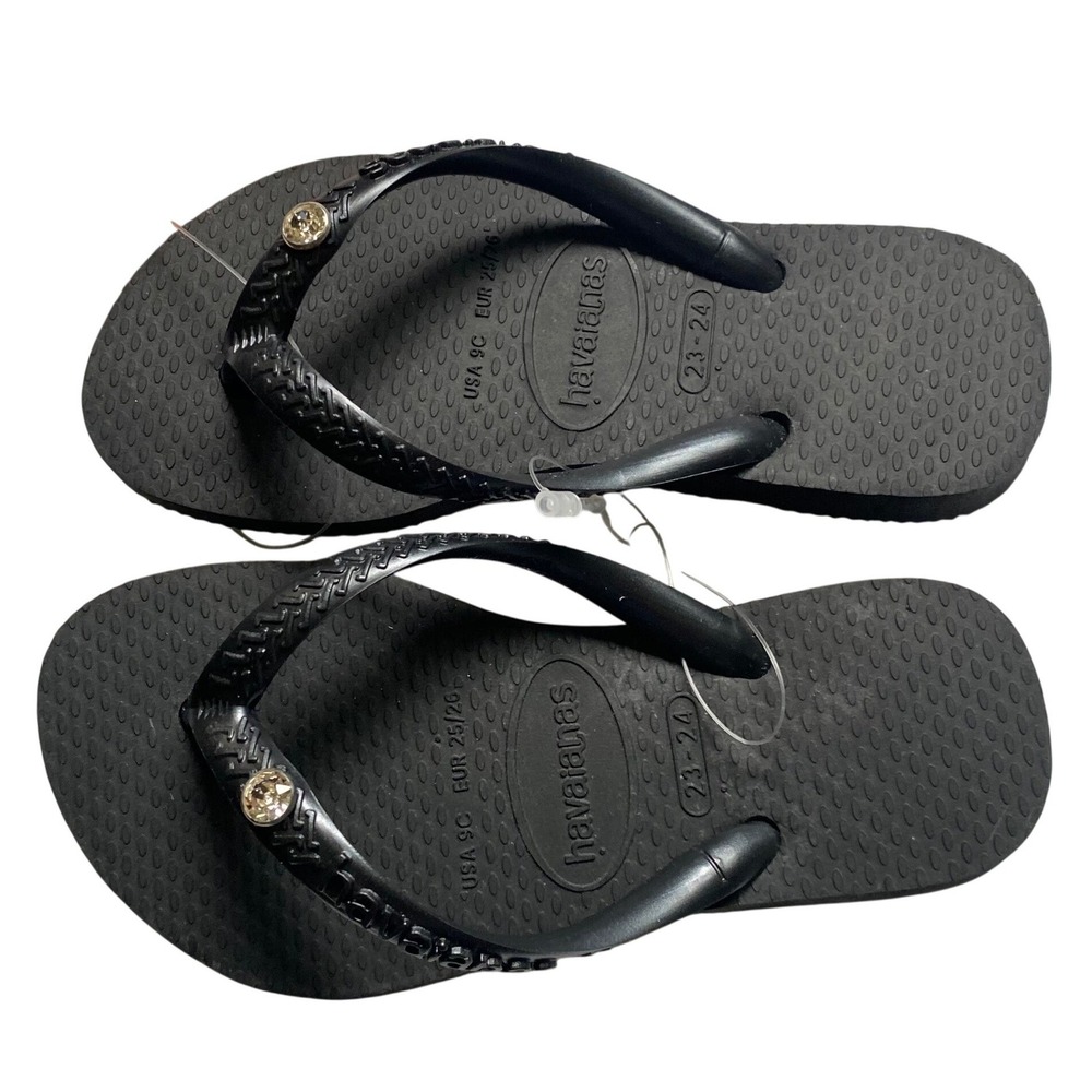 Havaianas Kids Black Rhinestone Embellished Flip Flop Sandals USA 9C EUR 25/26